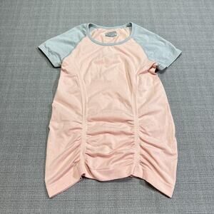 Athleta Shirt XS Colorblock Pink Grey Fastest Track Tee Ruched Gym‎ Running